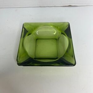 Vintage MCM Olive Green Square Glass Ashtray 4-5/8" Cigar Cigarette Tobacco
